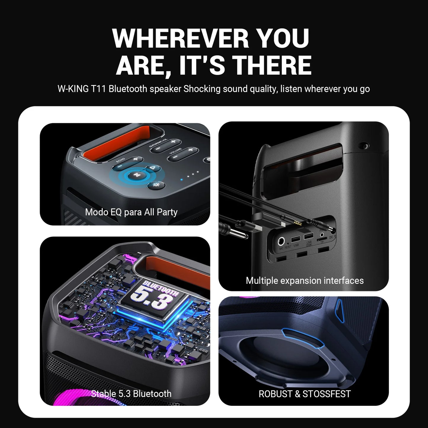 Bluetooth Speaker 100W RMS Waterproof Party Boombox Lights