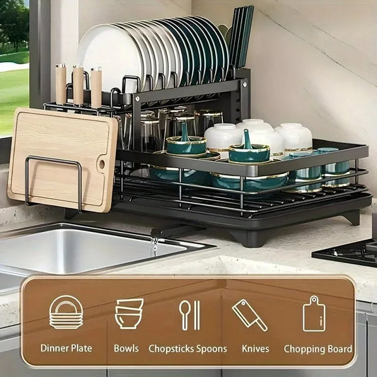 Dish Drying Rack Double Tier Extendable Large Capacity Drainer