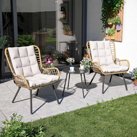 Bistro Set Outdoor 3 PCS with Coffee Table and Thick Cushions