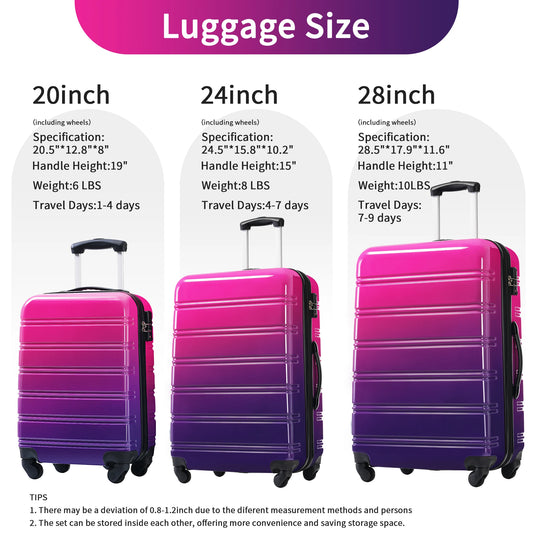 Hard-Shell Luggage Set 3 Piece Gradient Expandable TSA Spinner Wheels