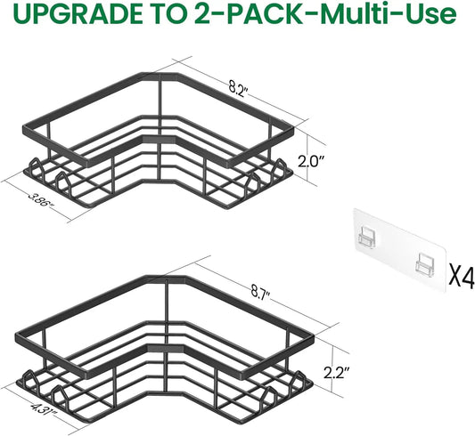 2-Pack Rustproof Stainless Steel Shower Caddy, No-Drill Corner Bath Organizer with Large Capacity for Home and Kitchen