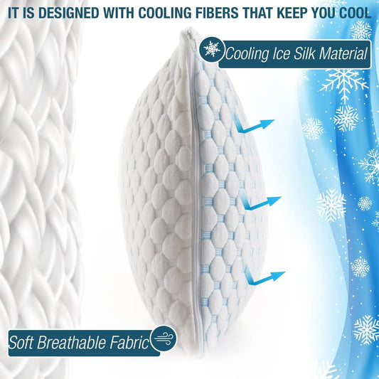 Adjustable Cooling Gel Memory Foam Pillow - Double-Sided Ice Silk & Soft Rayon - King Size