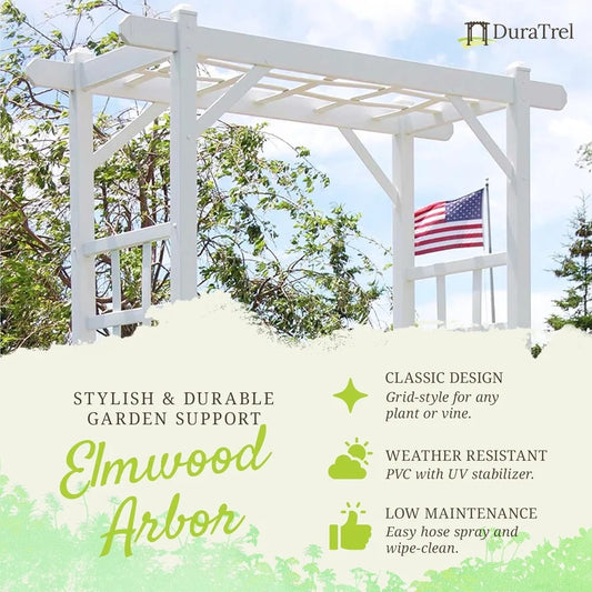 White garden archway with trellis