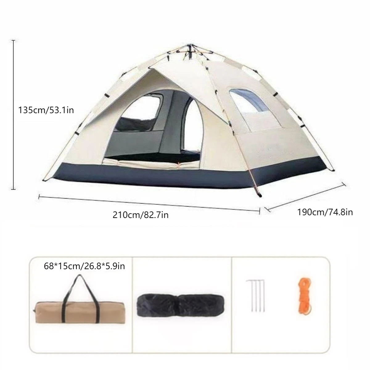 Outdoor Tent w/ 2 Doors, 2 Windows, One-Lift Automatic Open