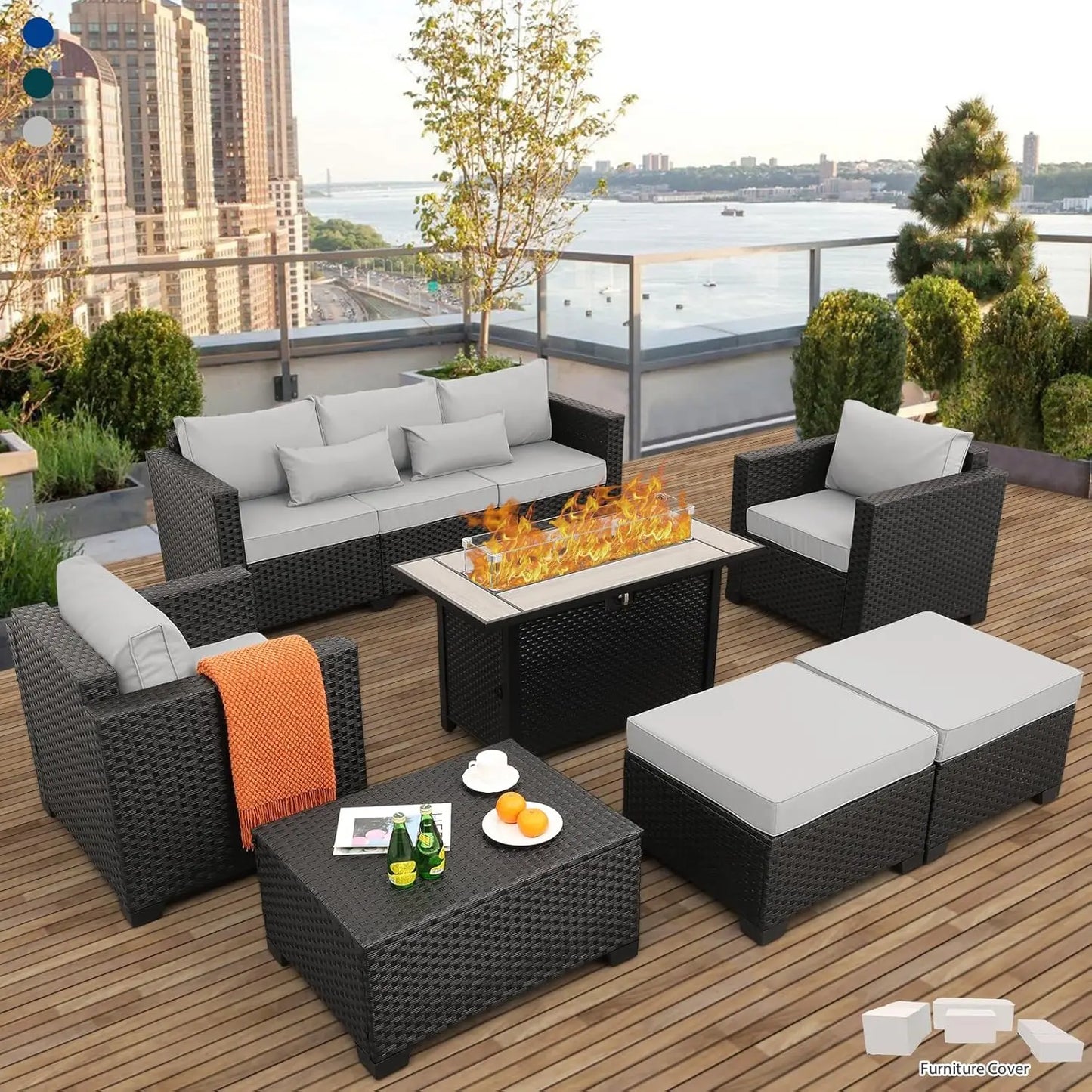 Outdoor Patio Set with Propane Fire Pit Table