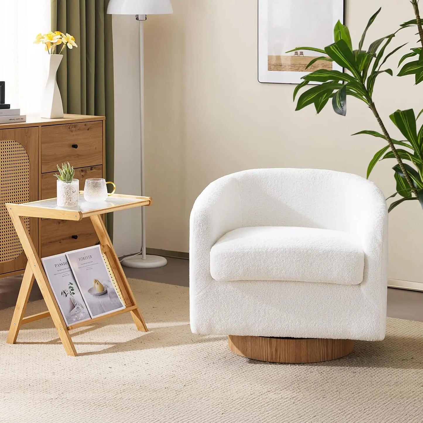 360°Swivel Accent Chairs, Set of 2 with Wood Base and Removable Cushion, Upholstered Bucket Armchairs