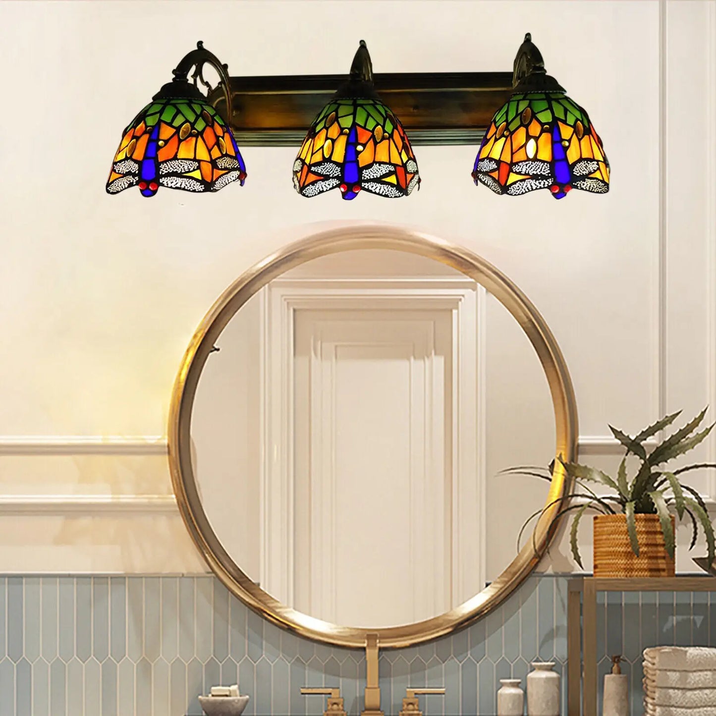 Stained Glass Wall Sconce Victorian Tiffany Vanity Lighting