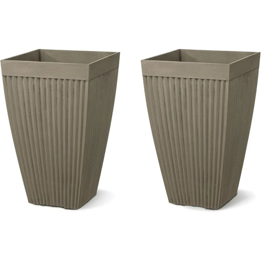 Outdoor Planters with Drainage Hole Set of 2 Large Fluted Pots