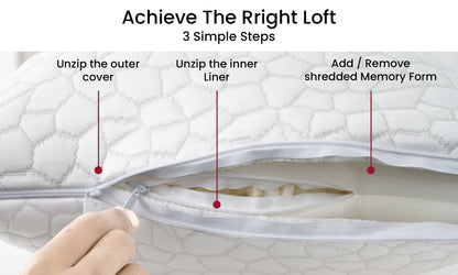 Shredded Memory Foam Pillows 2 Pack Adjustable Loft Washable Cover