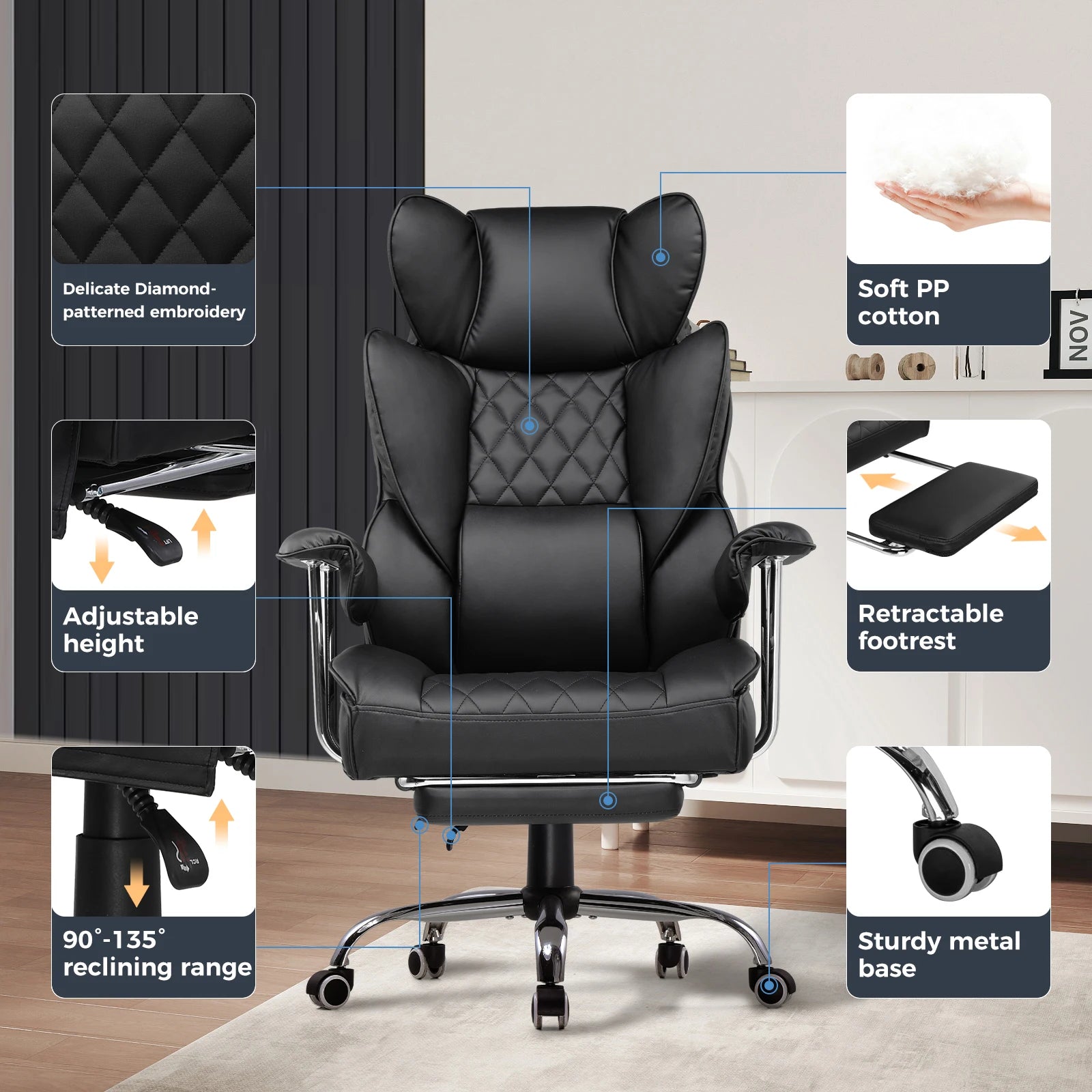 Big and Tall Chair Ergonomic Lumbar Support with Footrest and Comfort
