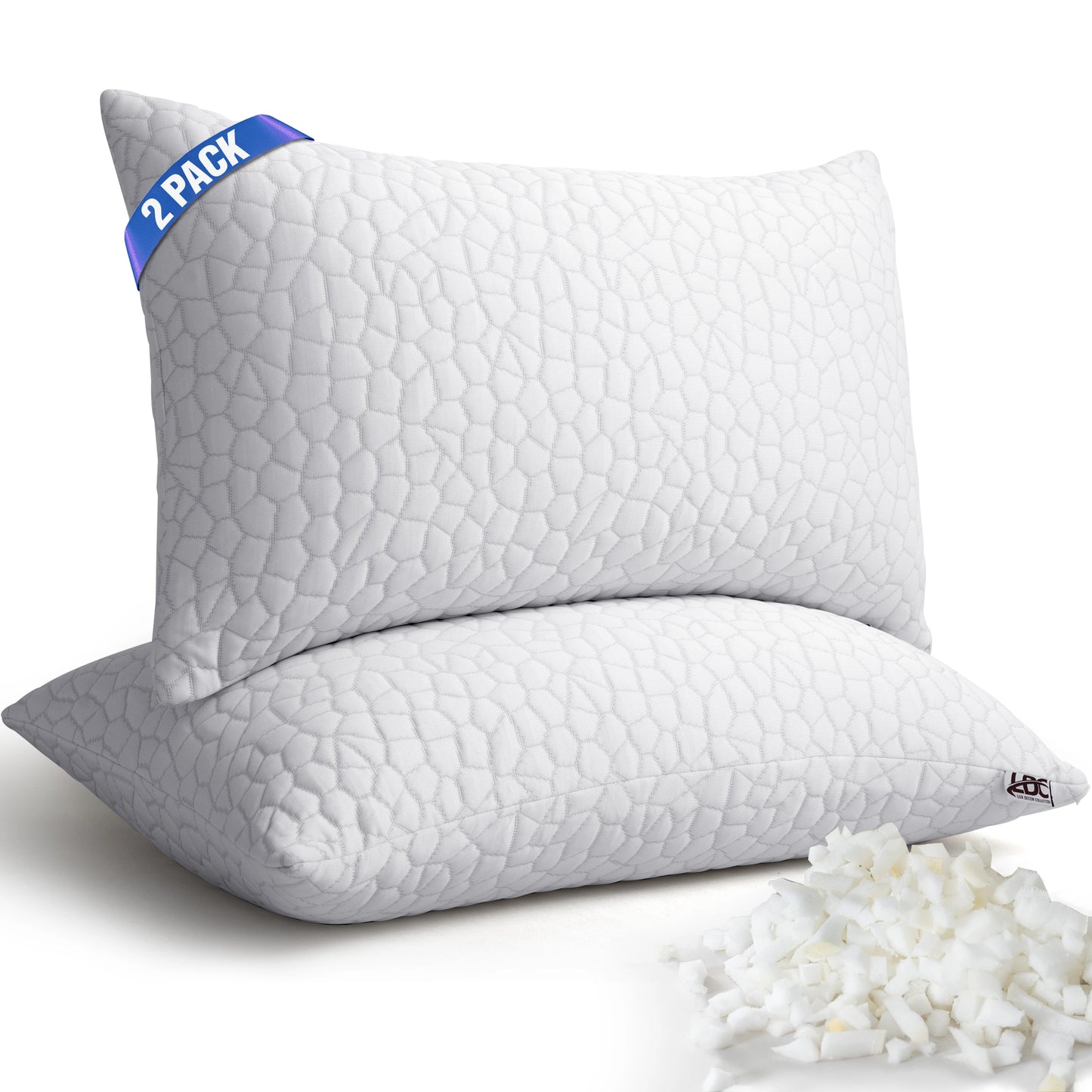 Shredded Memory Foam Pillows 2 Pack Adjustable Loft Washable Cover