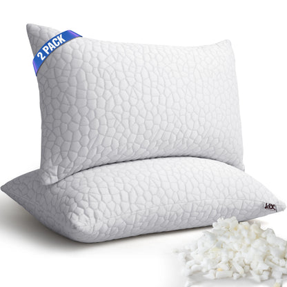 Shredded Memory Foam Pillows 2 Pack Adjustable Loft Washable Cover