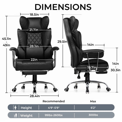 Big and Tall Chair Ergonomic Lumbar Support with Footrest and Comfort