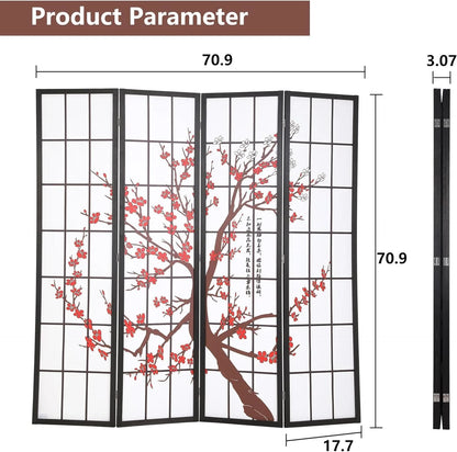 Folding Privacy Divider 6ft 4 Panel Shoji Screen Room Divider