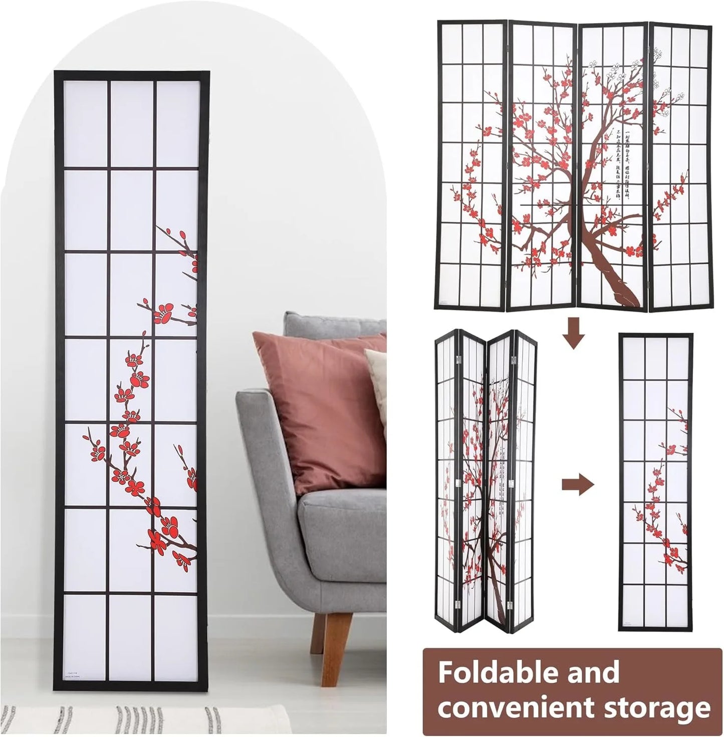 Folding Privacy Divider 6ft 4 Panel Shoji Screen Room Divider