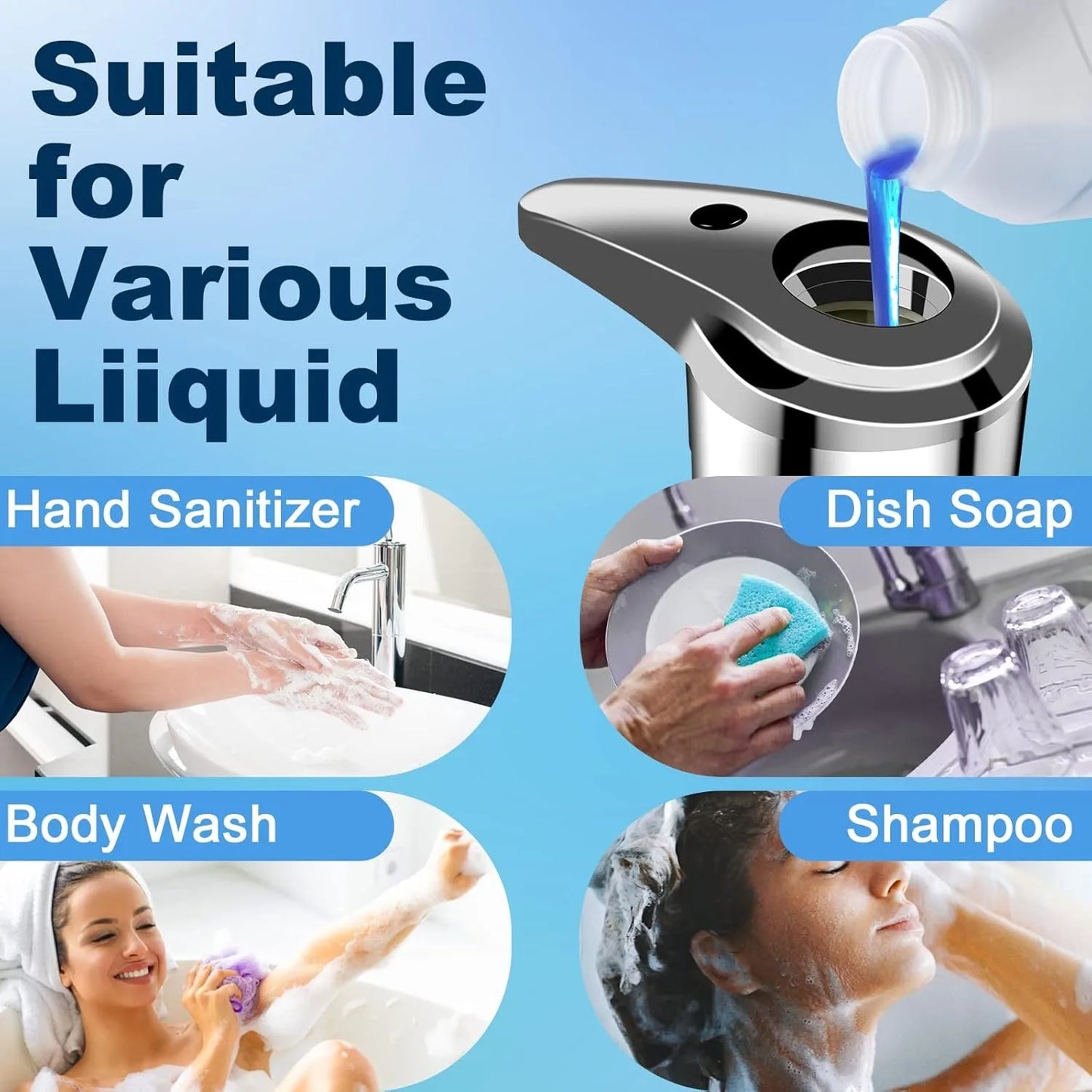 Automatic Liquid Soap Dispenser, Touchless. Infrared Sensor With Adjustable Levels