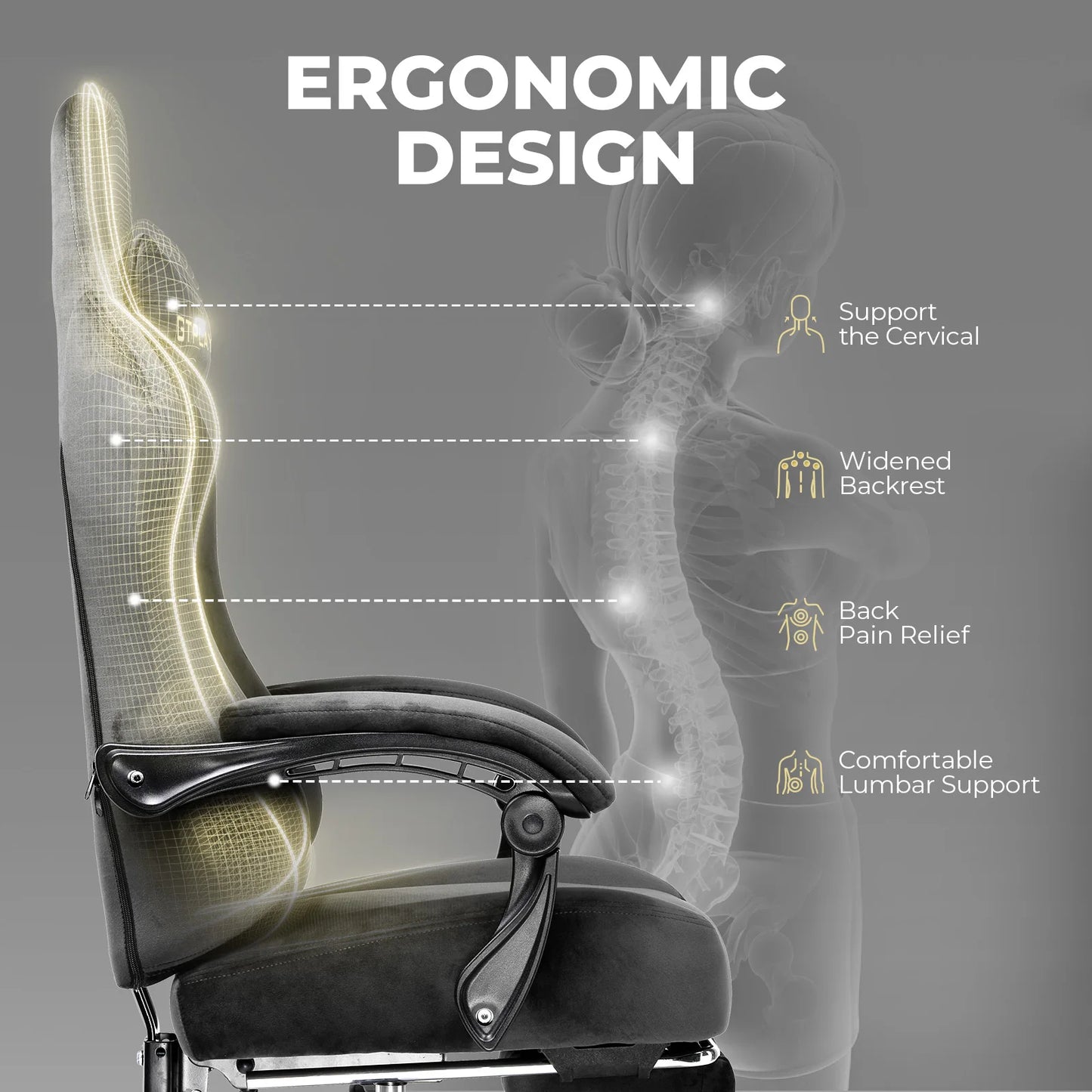 Gaming Desk Chair Breathable Fabric Adjustable Ergonomic Seat