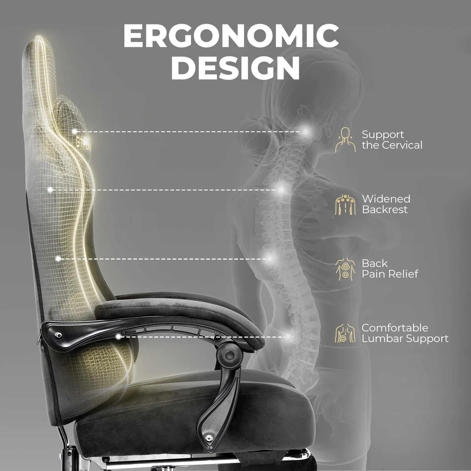Gaming Desk Chair Breathable Fabric Adjustable Ergonomic Seat