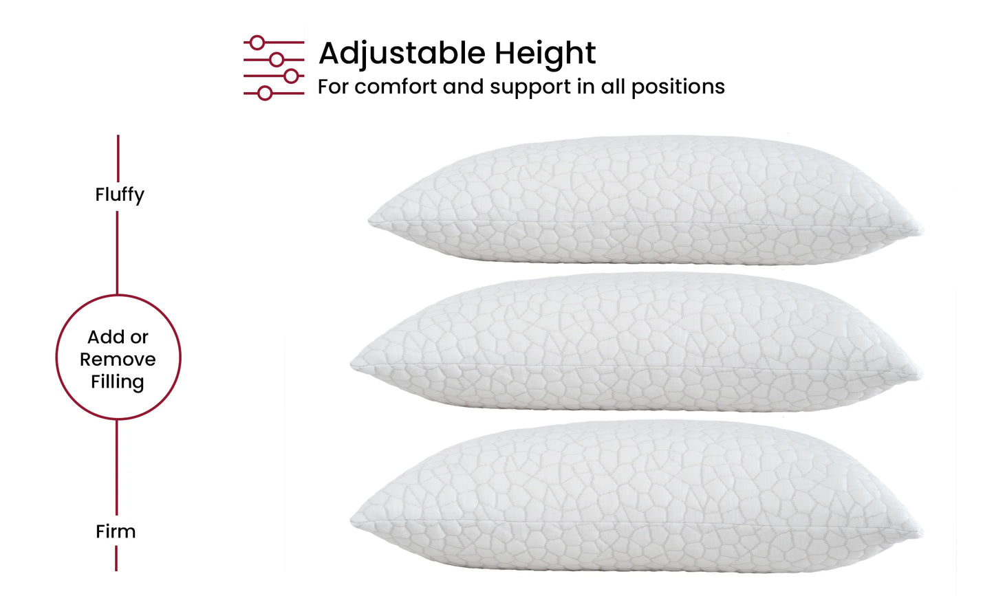 Shredded Memory Foam Pillows 2 Pack Adjustable Loft Washable Cover