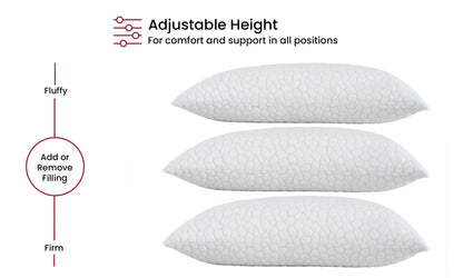 Shredded Memory Foam Pillows 2 Pack Adjustable Loft Washable Cover