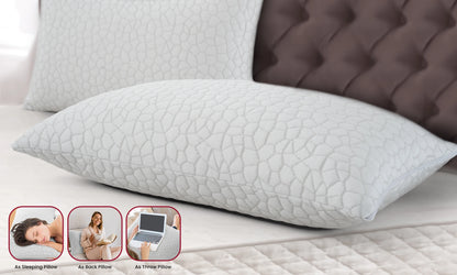 Shredded Memory Foam Pillows 2 Pack Adjustable Loft Washable Cover