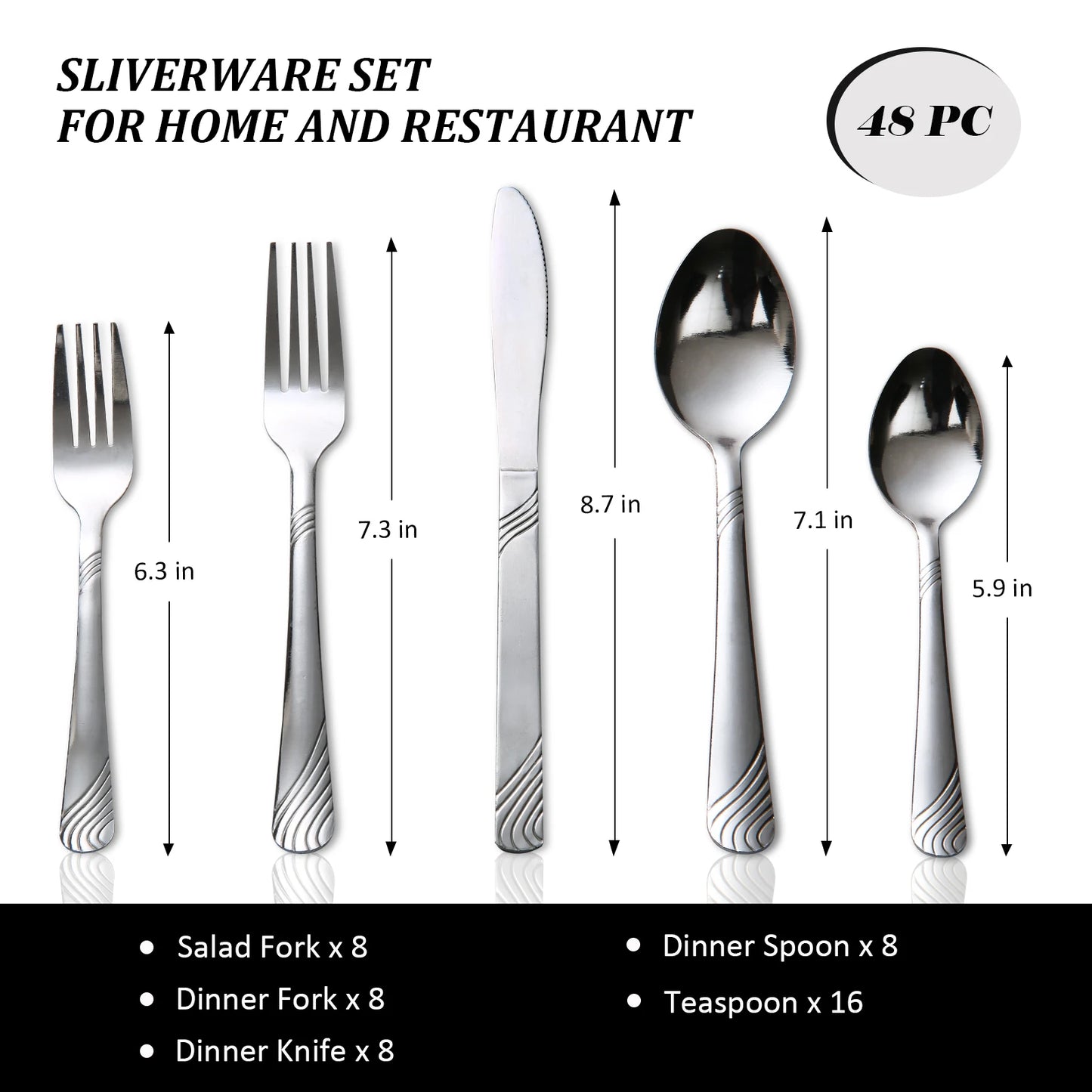 Flatware Set 48PCS Contemporary Polished Stainless Steel