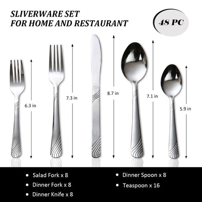 Flatware Set 48PCS Contemporary Polished Stainless Steel