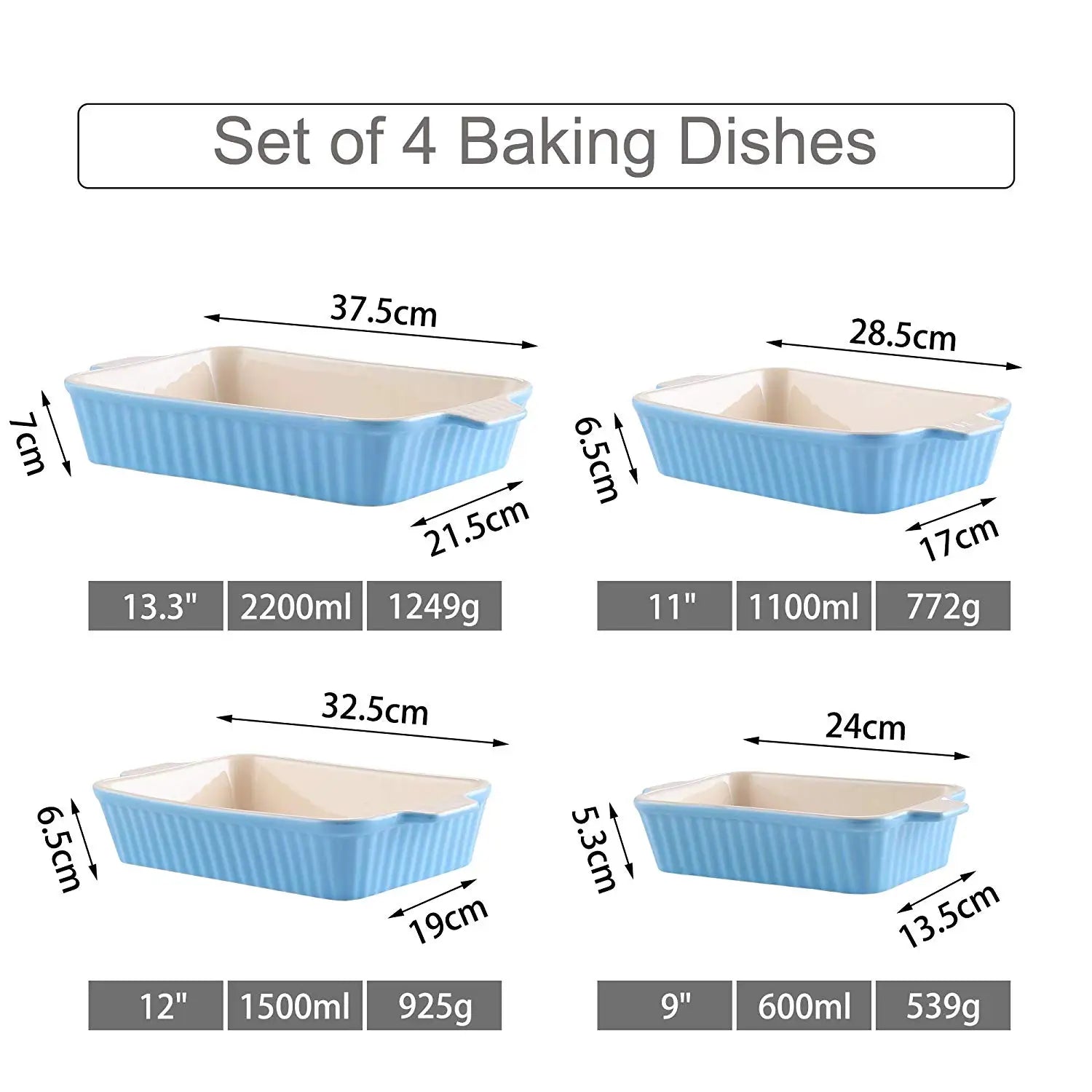 Ceramic Baking Dish Set 4 Piece Oven Safe with Handles MALACASA
