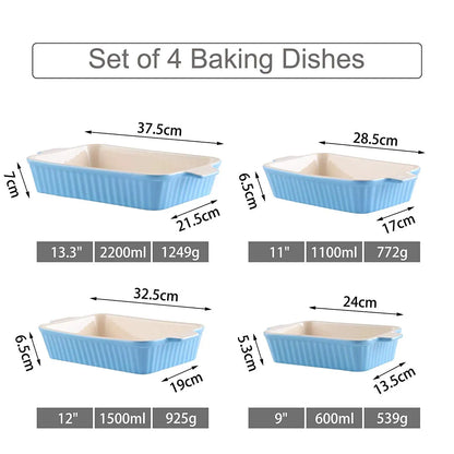 Ceramic Baking Dish Set 4 Piece Oven Safe with Handles MALACASA