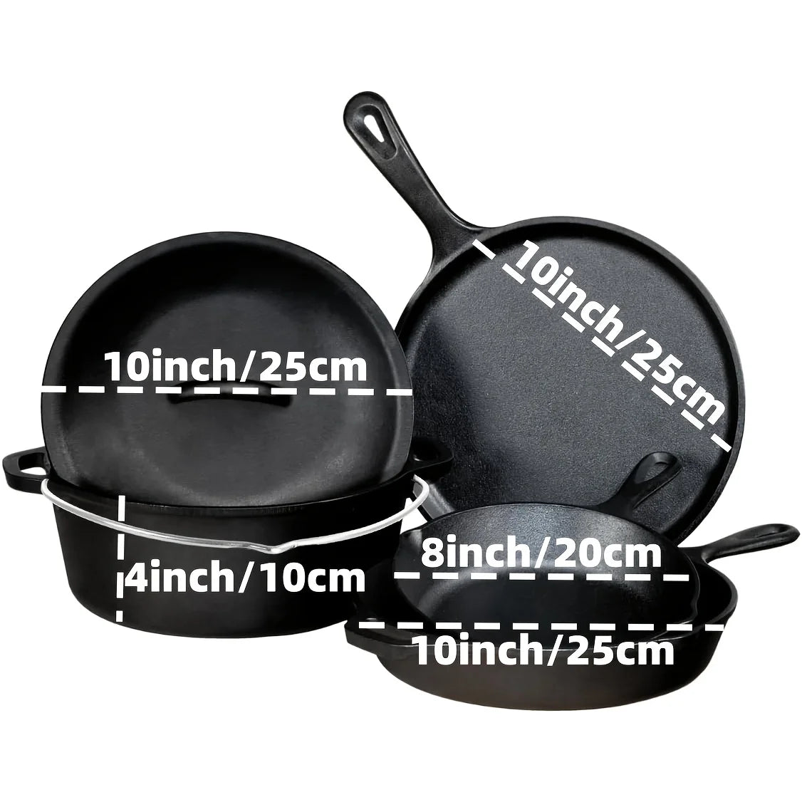 Cast Iron Skillet Set 3PCS Pre-Seasoned Non-Stick