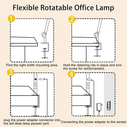 LED Desk Lamp Clamp Flexible Swing Arm 3 Light Sources Brightness