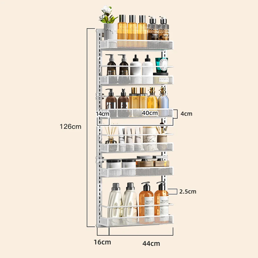 6-Tier Over The Door Pantry Organizer with Adjustable Baskets, Metal Wall Mount Spice Rack