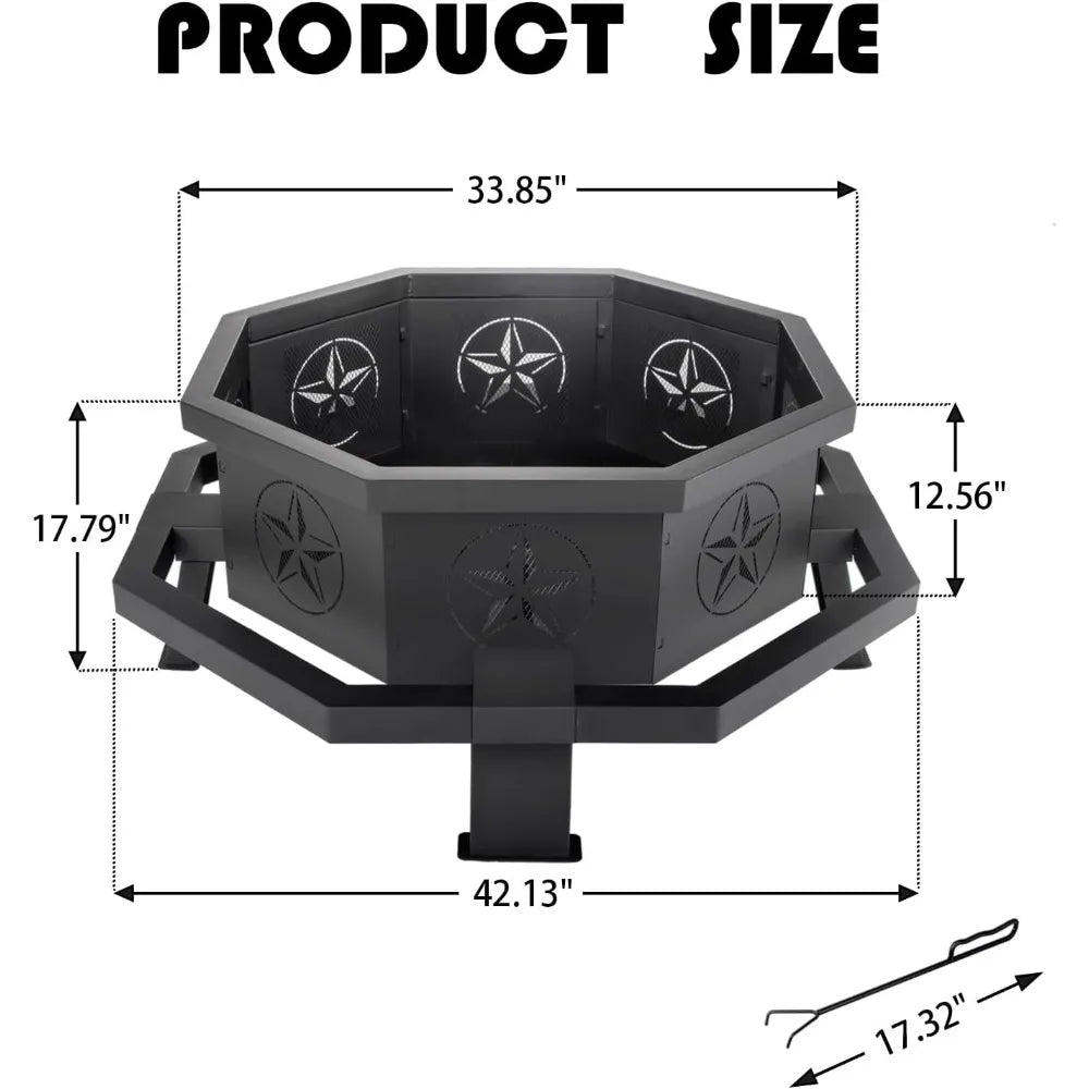 43 Inch Octagonal Wood Burning Fire Pit,