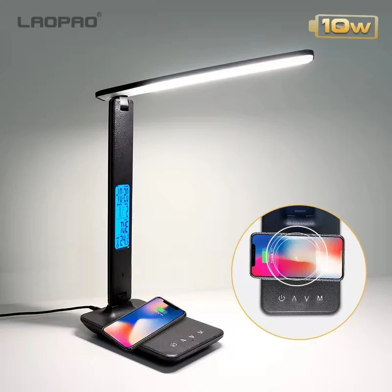 Wireless Charging LED Desk Lamp with a USB Charging Port, Dimmable, Sliding Function, Auto Timer, and Night Light