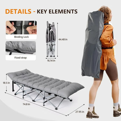 Folding Camping Cot With Mattress Pillow 1200D Oxford Carry Bag