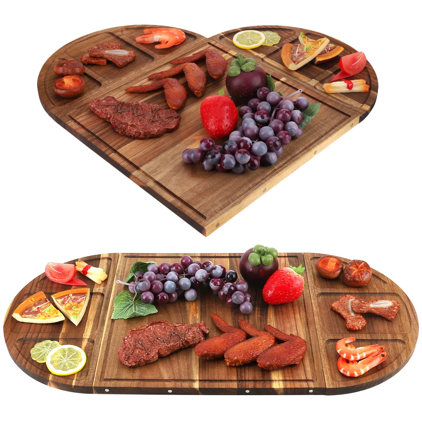 Acacia Wood Serving Tray Charcuterie Board Multi Function Grooves