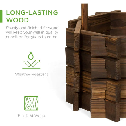 Rustic Wooden Wishing Well Planter w/Hanging Bucket