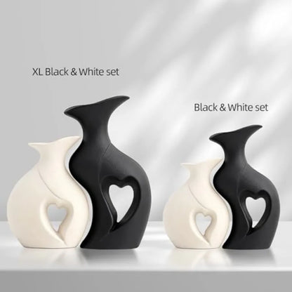 Heart Shaped Ceramic Vase Set of 2 Minimalist Decorative Vases