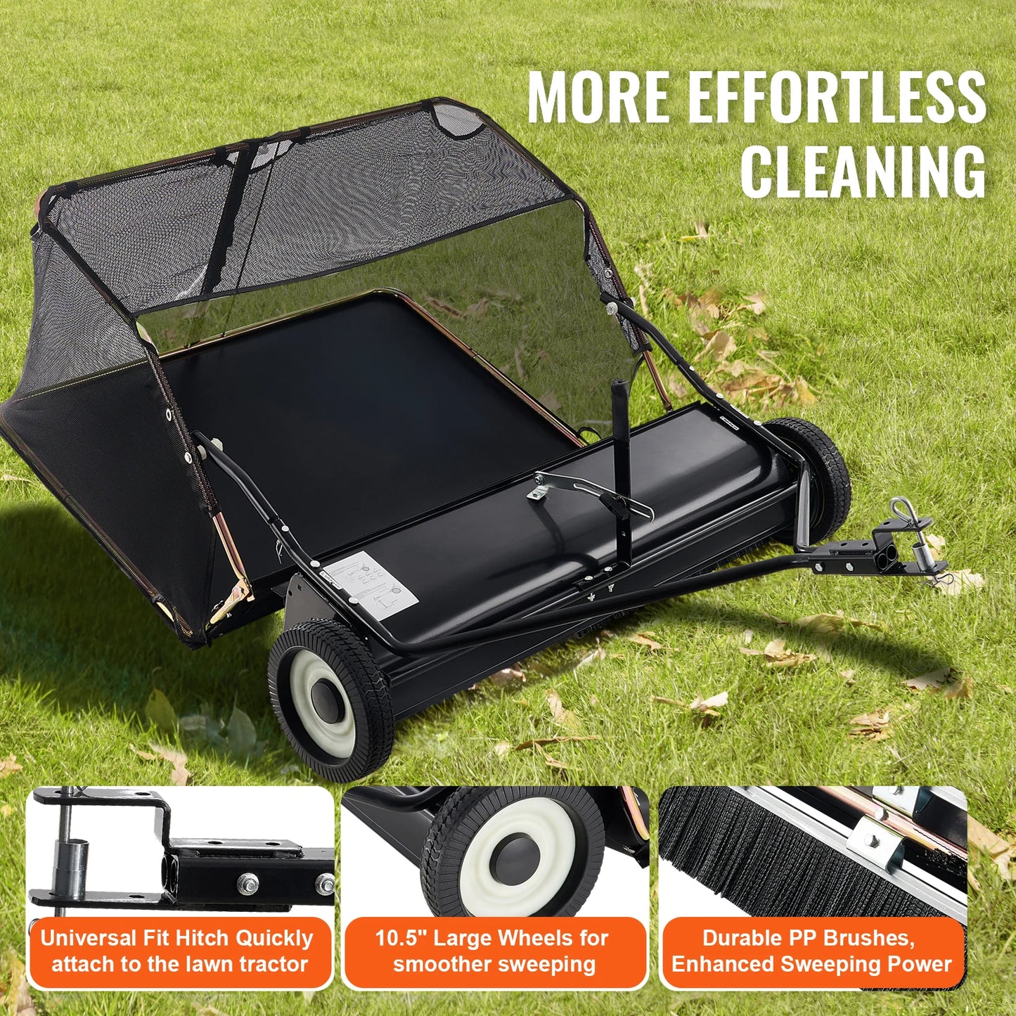 Tow Behind Lawn Sweeper 52 Inch Heavy Duty 26 Cu Ft Grass Collector