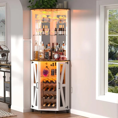 Corner Bar Cabinet with LED Light 68.9 Inch with Mirror
