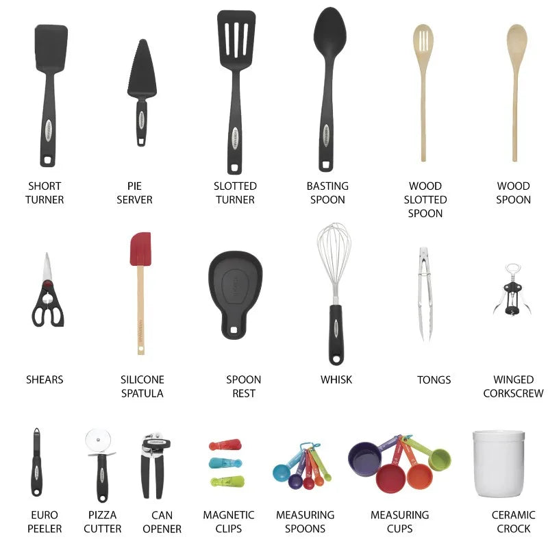 28-piece kitchen utensils and gadgets set in assorted colors