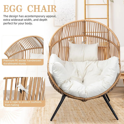 Outdoor Wicker Egg Chair, PE Rattan Chair with Cushion, Oversized