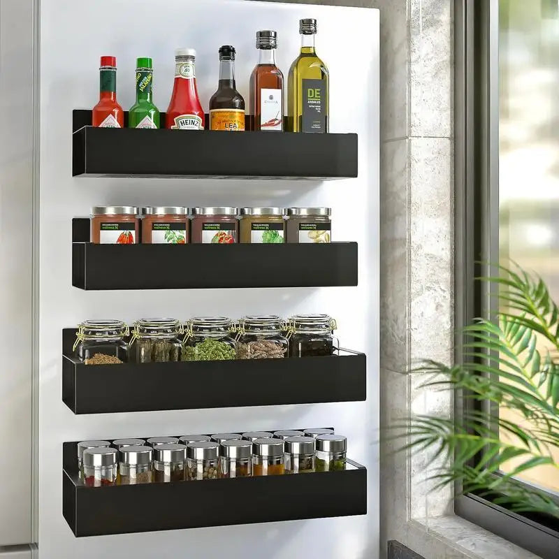 Magnetic Spice Rack For Refrigerator 4 Pack Kitchen Storage Shelf