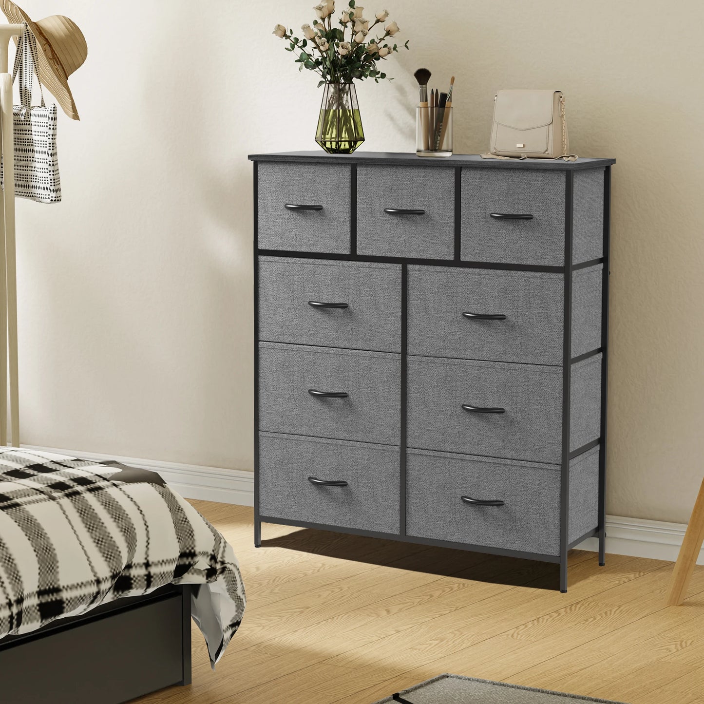 9 Drawer Dresser Tall Chest Organizer with Fabric Drawers