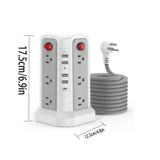Tower Extension Cord 1.8m Braided with PD20W Fast Charging Port