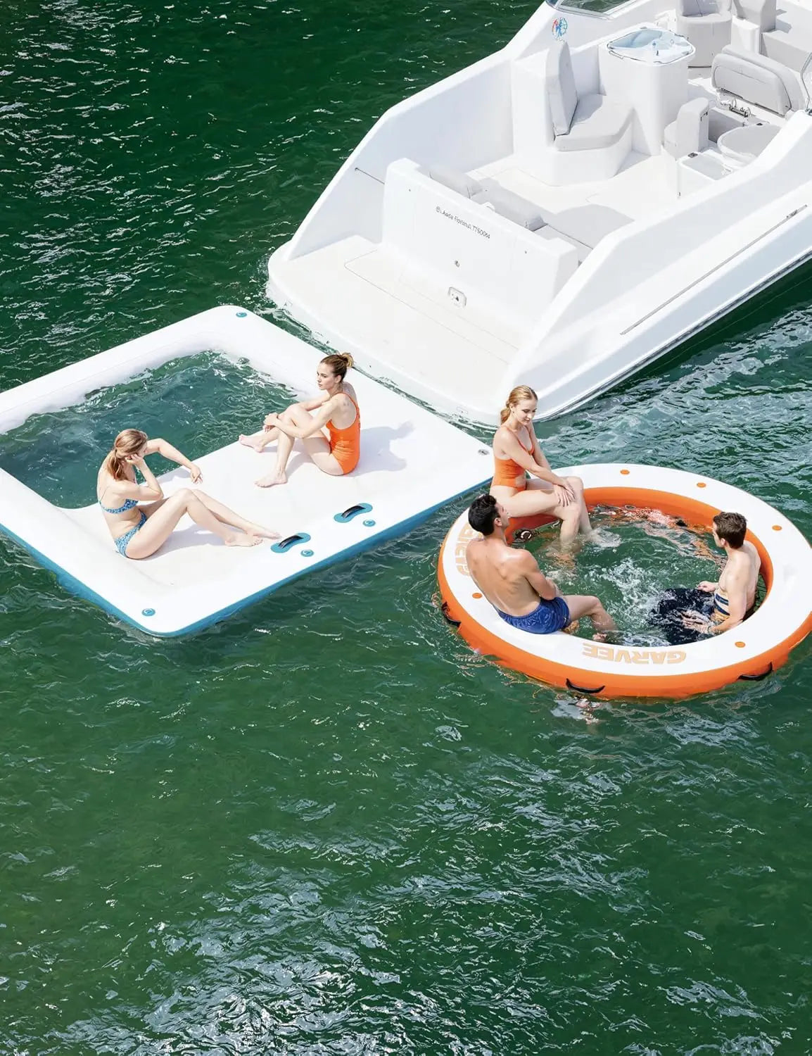 Inflatable Floating Dock 10x10FT Platform with Mesh Swim Area