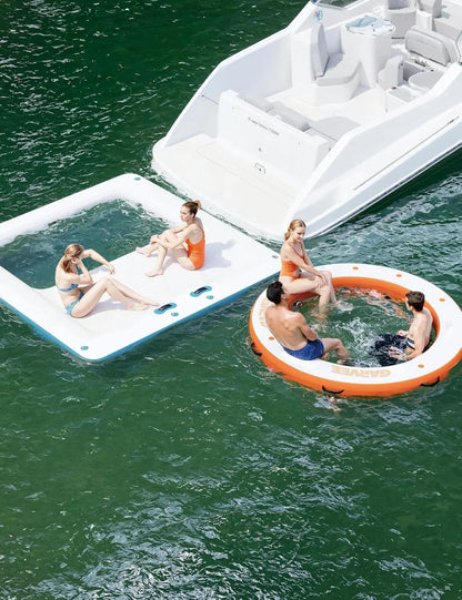 Inflatable Floating Dock 10x10FT Platform with Mesh Swim Area