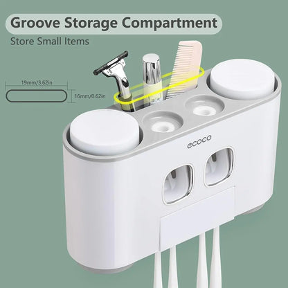 Wall Mounted Toothbrush Holder With Toothpaste Dispenser 4 Cups 5 Slots