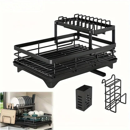 Dish Drying Rack Double Tier Extendable Large Capacity Drainer