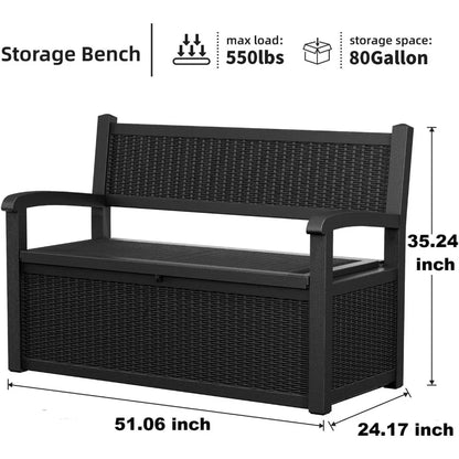 Outdoor Storage Bench 80 Gallon Waterproof Lockable Deck Box